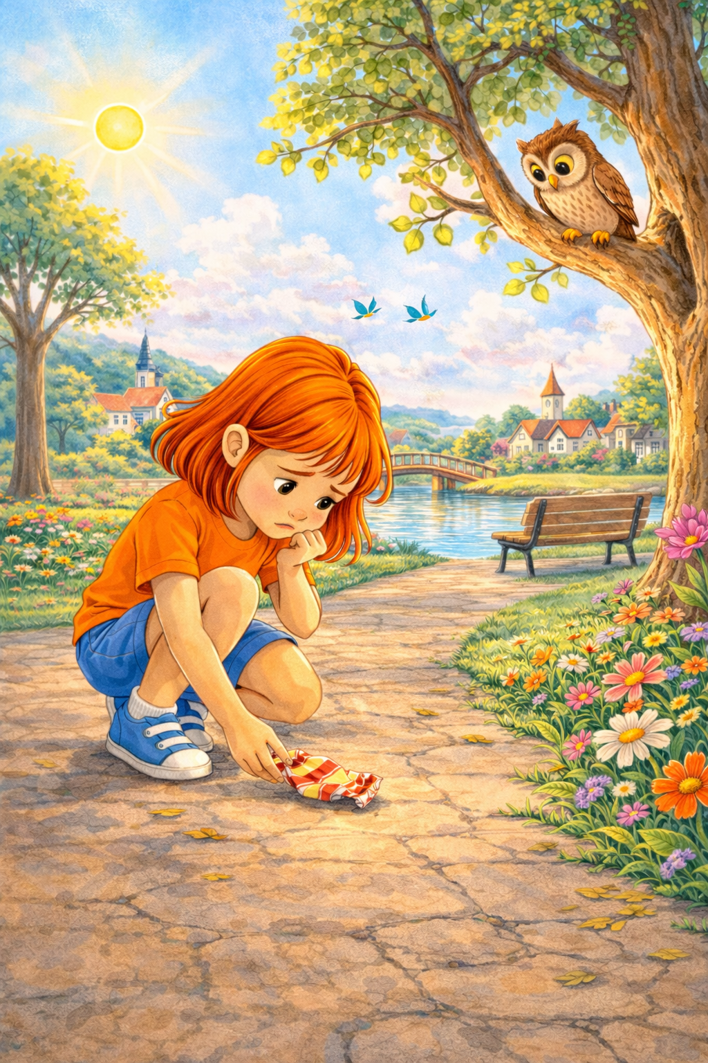 Kimmy picking up litter on the path